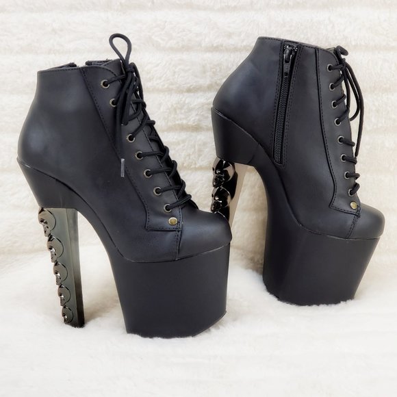 Voodoo Hex Skull Stacked 7" Heel Platform Ankle Booties Boots - Picture 3 of 13